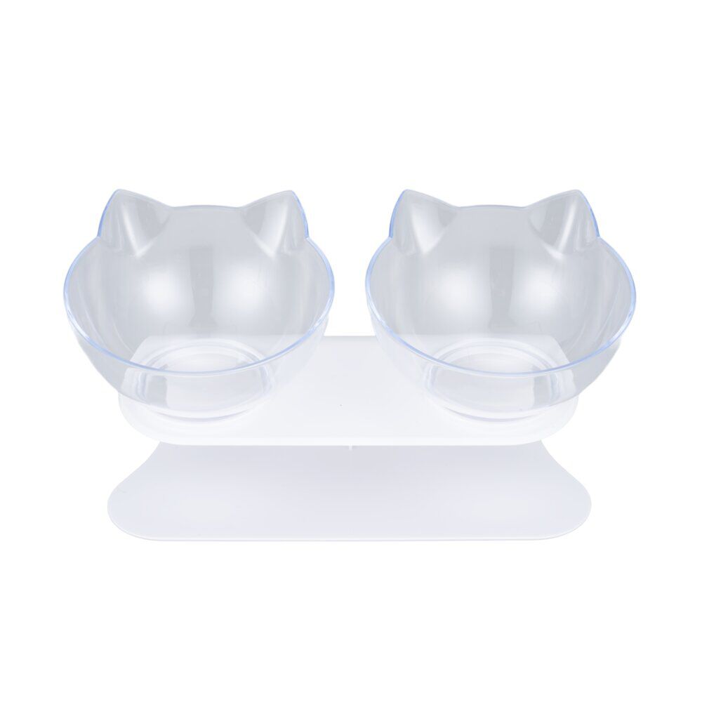 Gamelle double pour chat 350ml plastique transparent avec support 25x15xH13cm