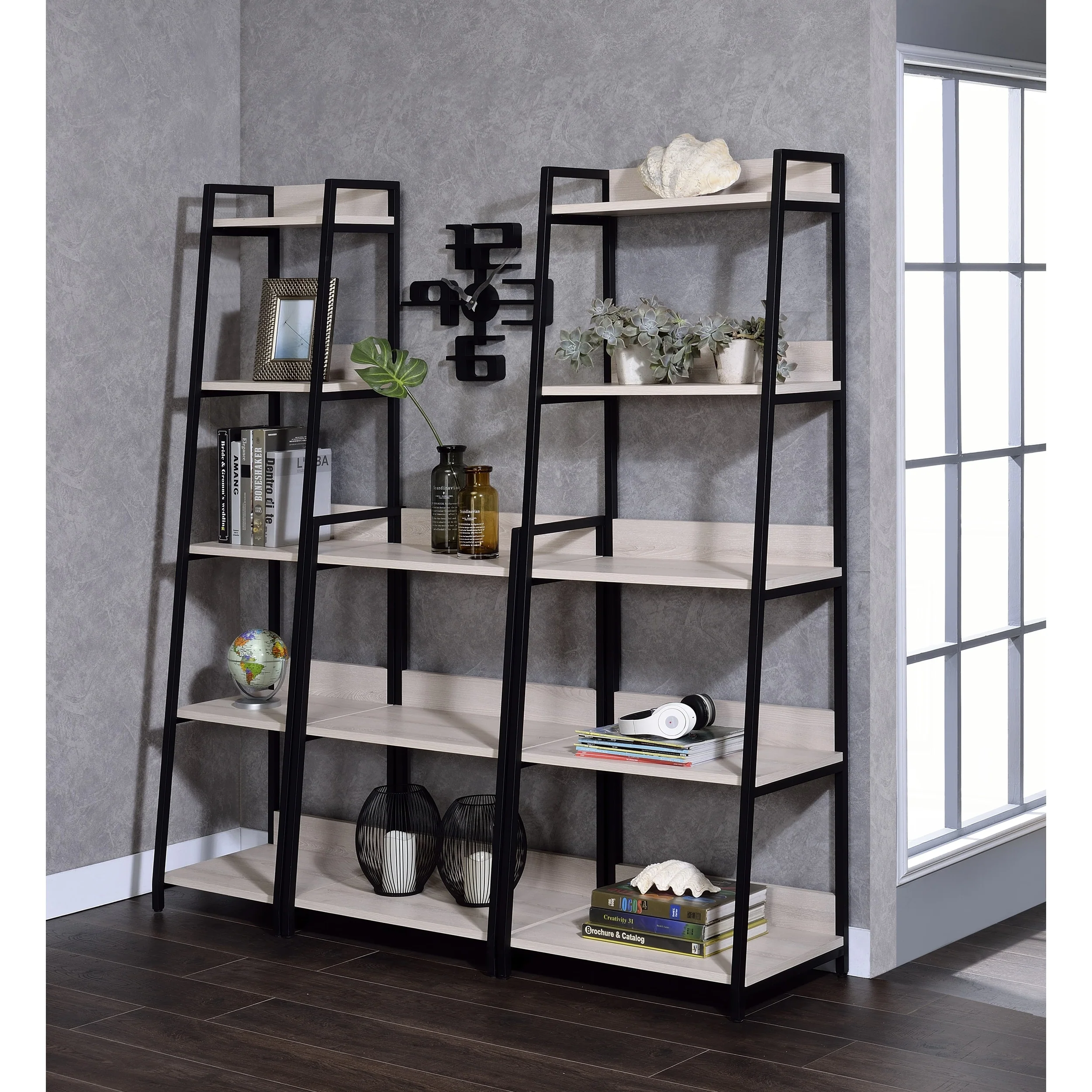 ACME Wendral 3-Tier Bookshelf in Natural and Black
