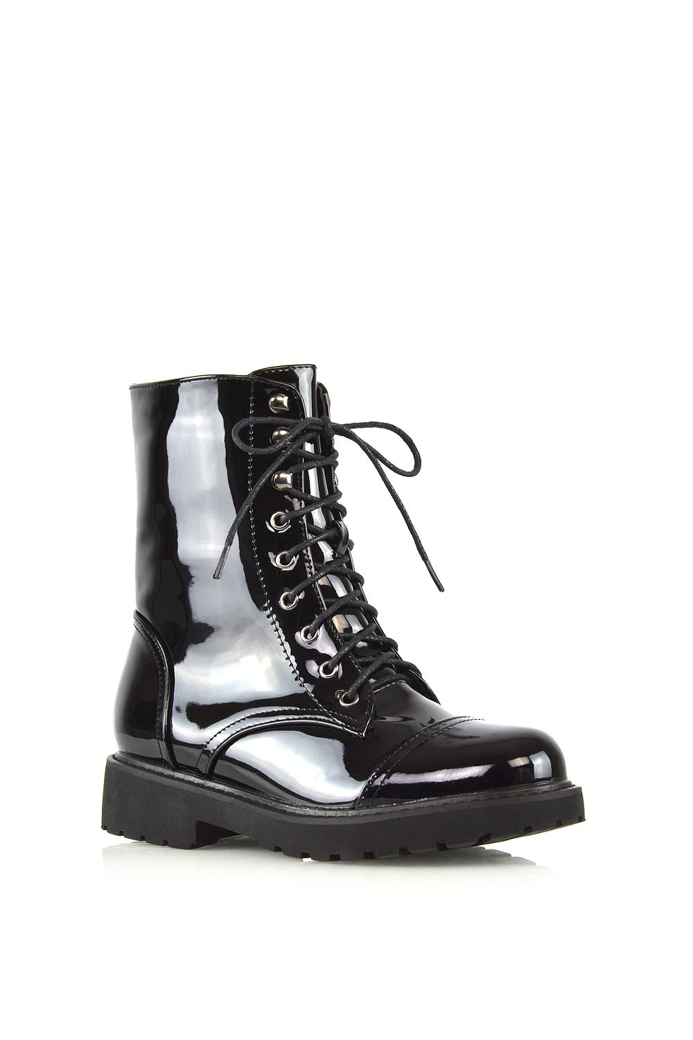 XY London River' Lace Up Military Combat Zip-up Flat Ankle Boots