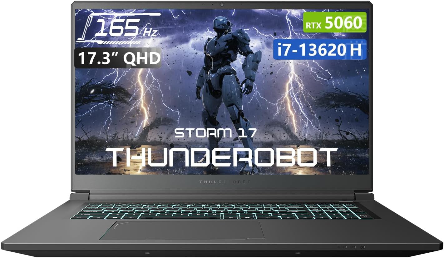 Thunderobot Storm 17 5060 Gaming Laptop  17.3 QHD 165Hz 2K Display  Core i7-13620H  GeForce RTX 5060  32GB DDR5 RAM  2TB SSD  RGB Backlit Keyboard  Wi-Fi 6  Win11 Home