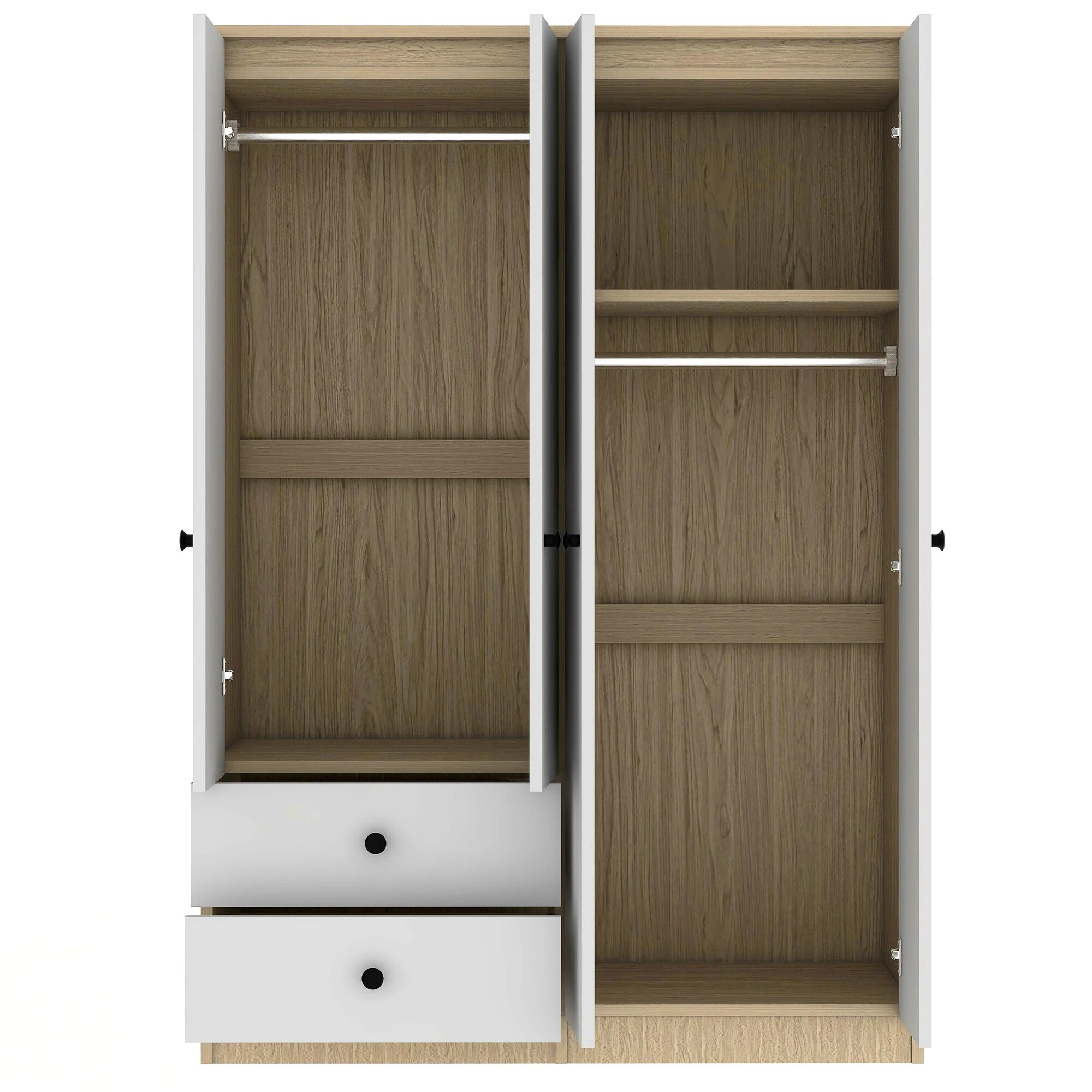 Wooden 4 Doors Armoires with 2 Drawers and 2 Hanging Rods & Shelf