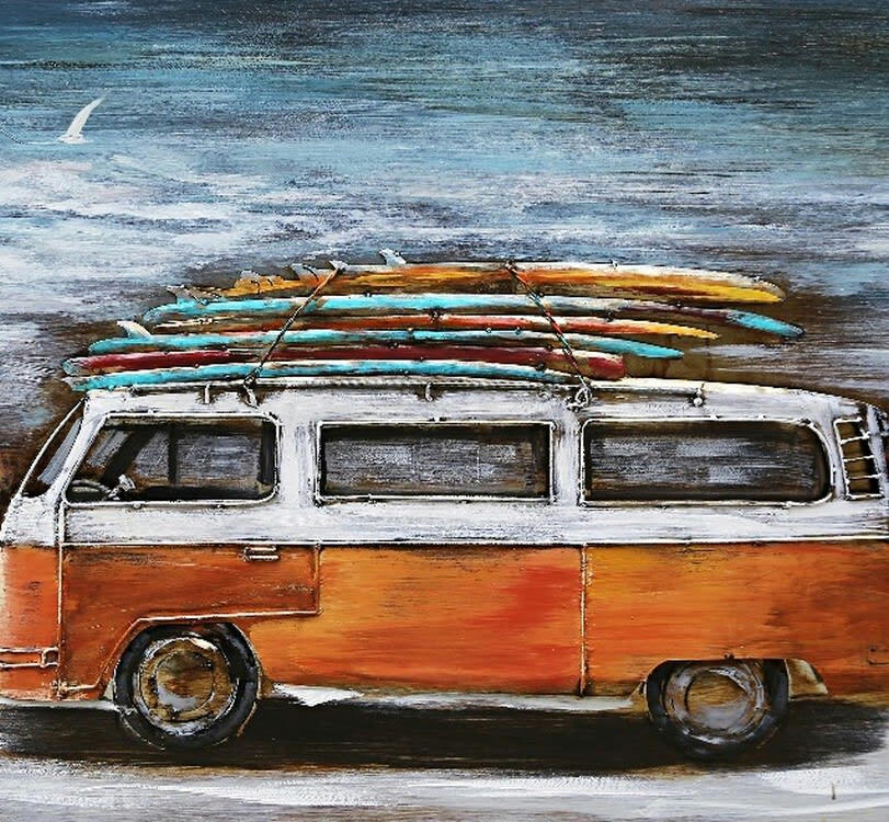 MÉTAL BRASS - Tableau relief en métal van orange 120x80