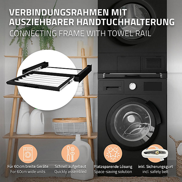 Cadre intermédiaire universel lave-linge avec porte-serviettes coulissante noir