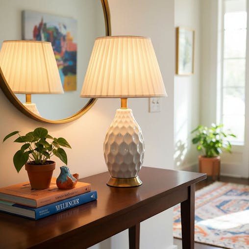 SOGA 4X Textured Ceramic Oval Table Lamp with Gold Metal Base White