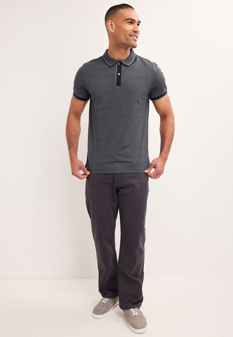 Mens Navy Textured Cotton Polo Shirt