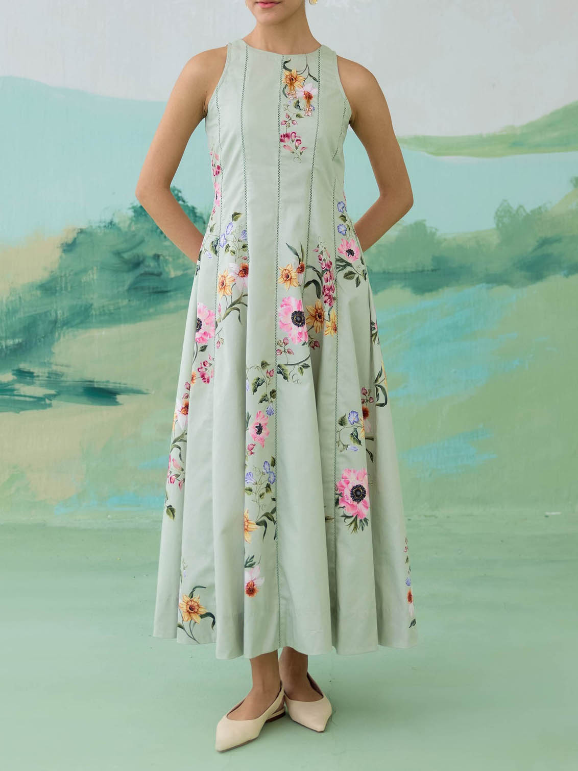 Elegant Floral Embroidered Sleeveless Maxi Dress