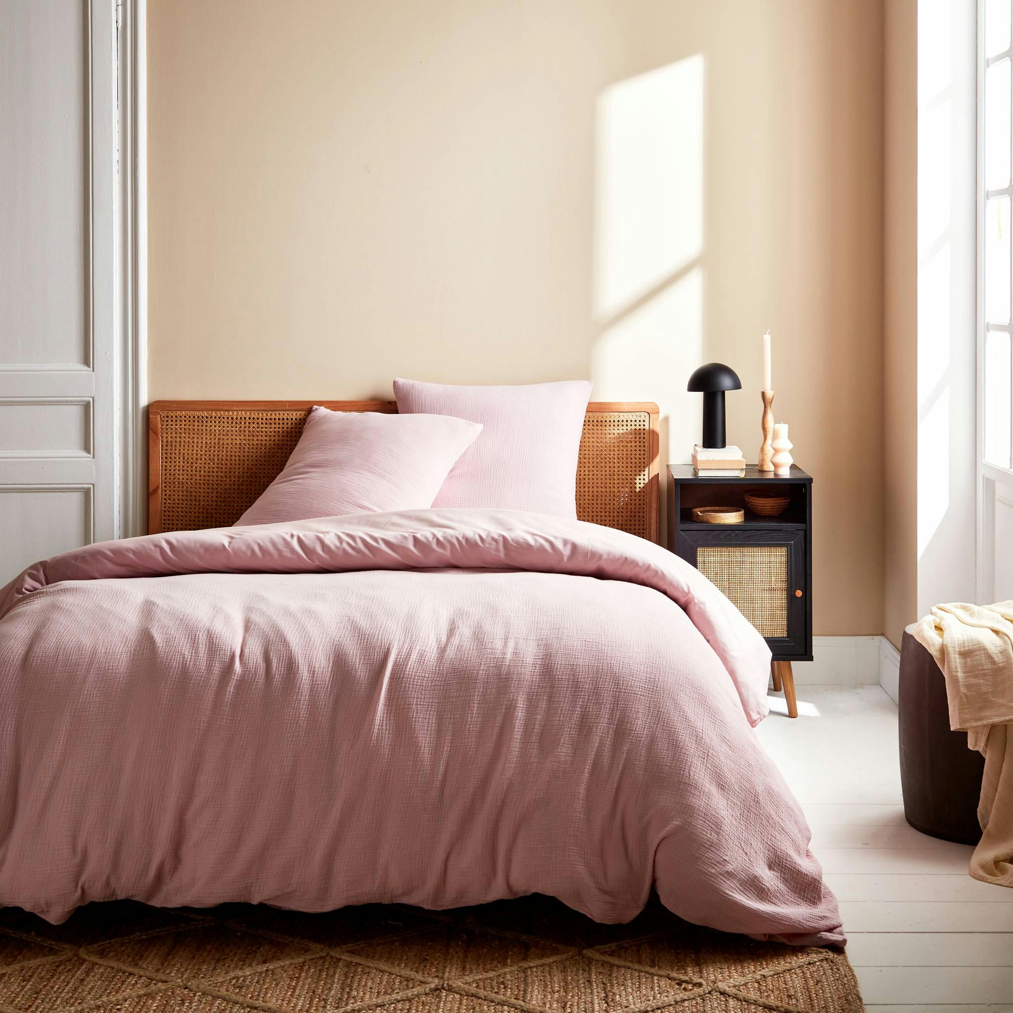 ALIX - Parure de lit gaze de coton rose 240x220cm