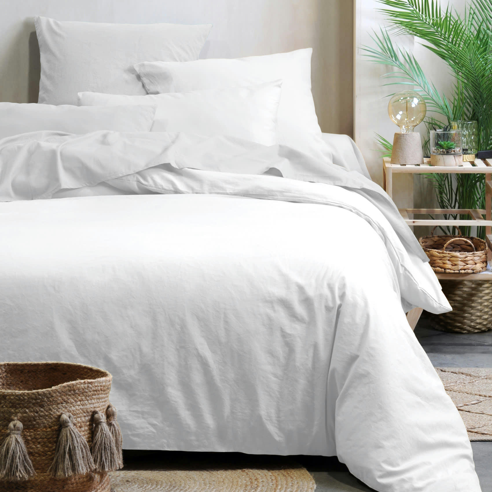 HORIZON - Housse de couette unie en coton bio blanc 240 x 260