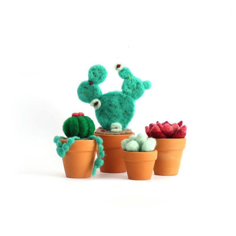 CACTUS - Coffret DIY en laine cardée petits cactus