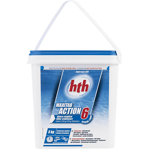 Chlore multiaction HTH MAXITAB Action 6 - Galets bi-couche 250 g. - 5 kg