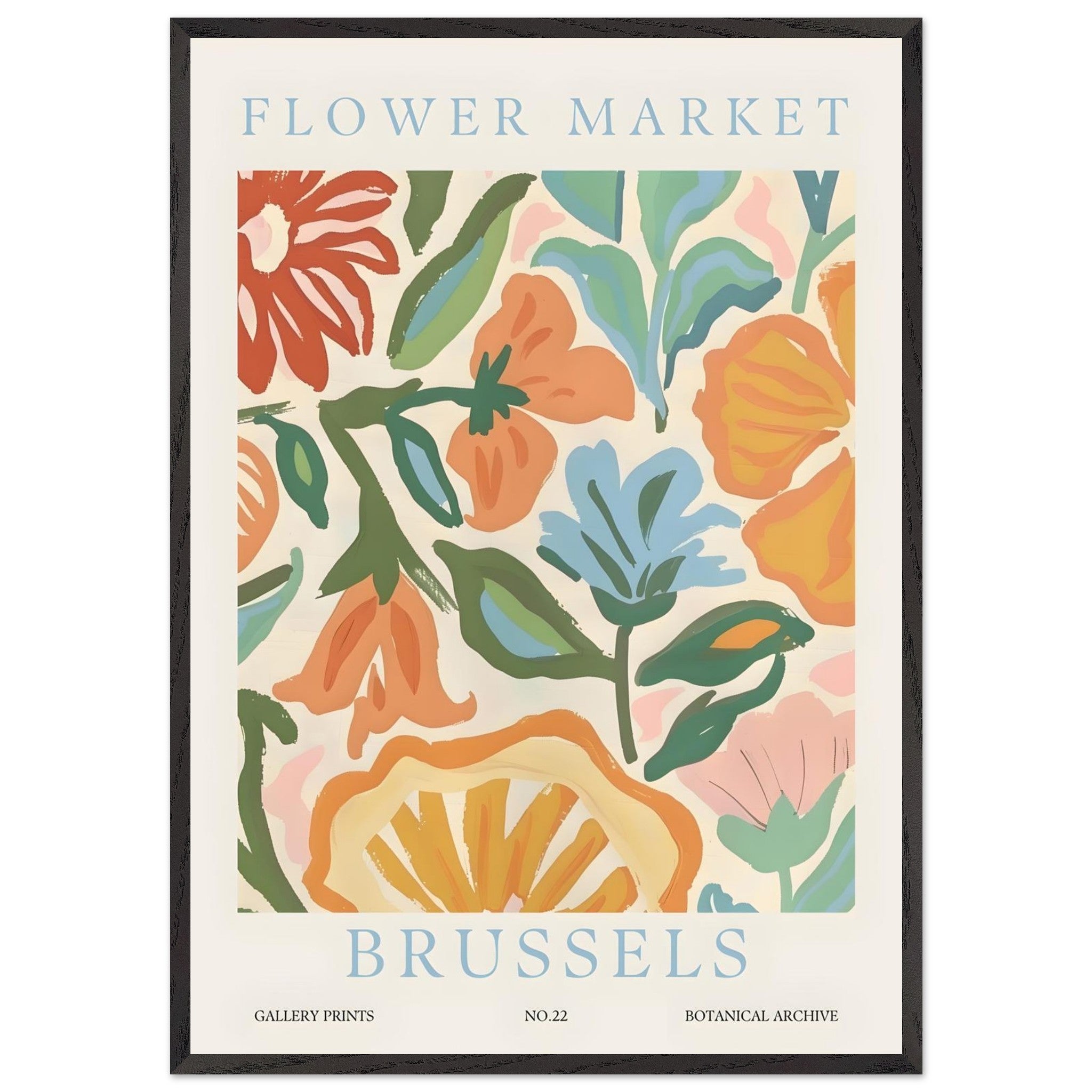 Artfulprints Poster met Lijst Flower market - Brussels  - 70x100 cm - Meerkleurig