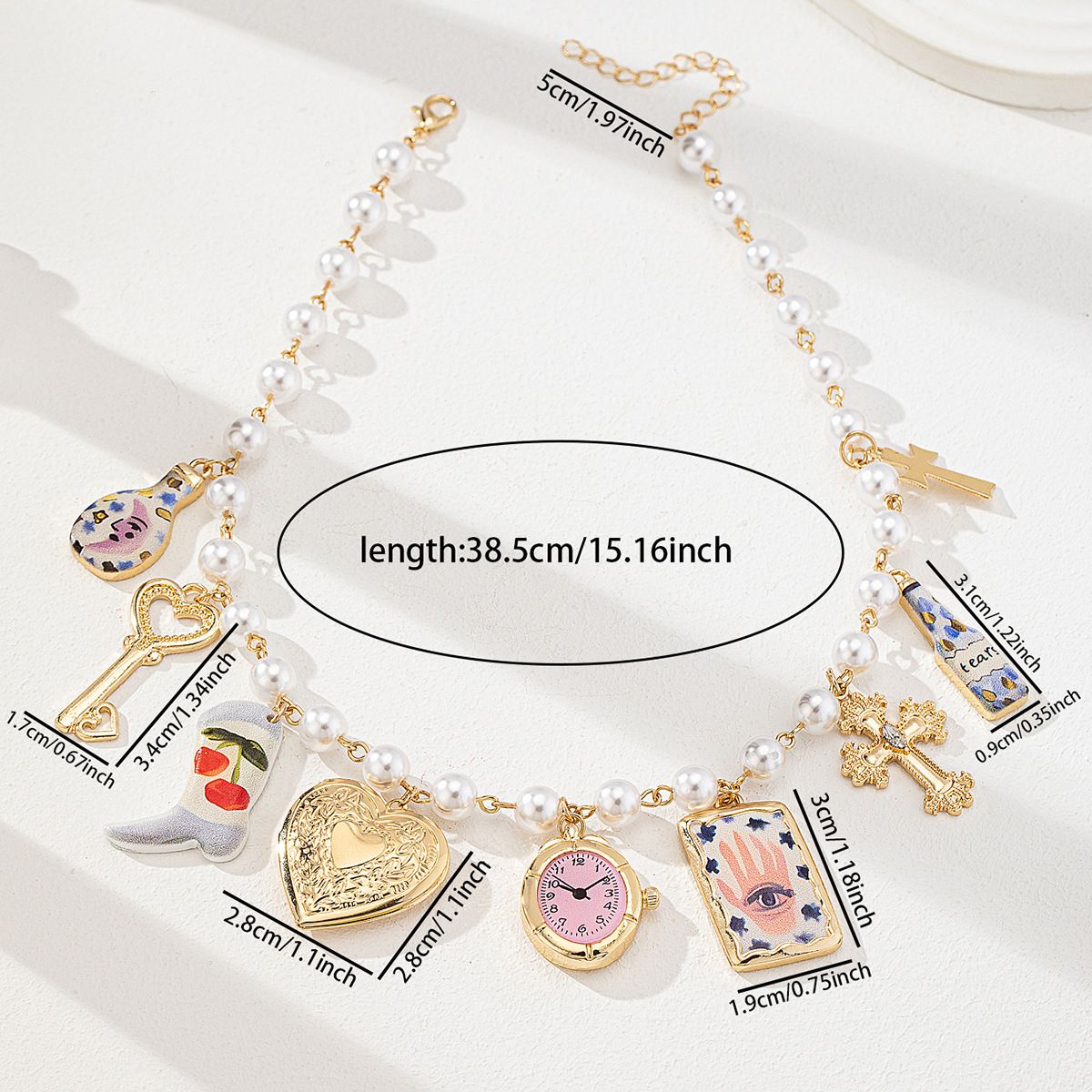 PEACH ACCESSORIES Pearls Cherries & Vintage Trinkets Necklace