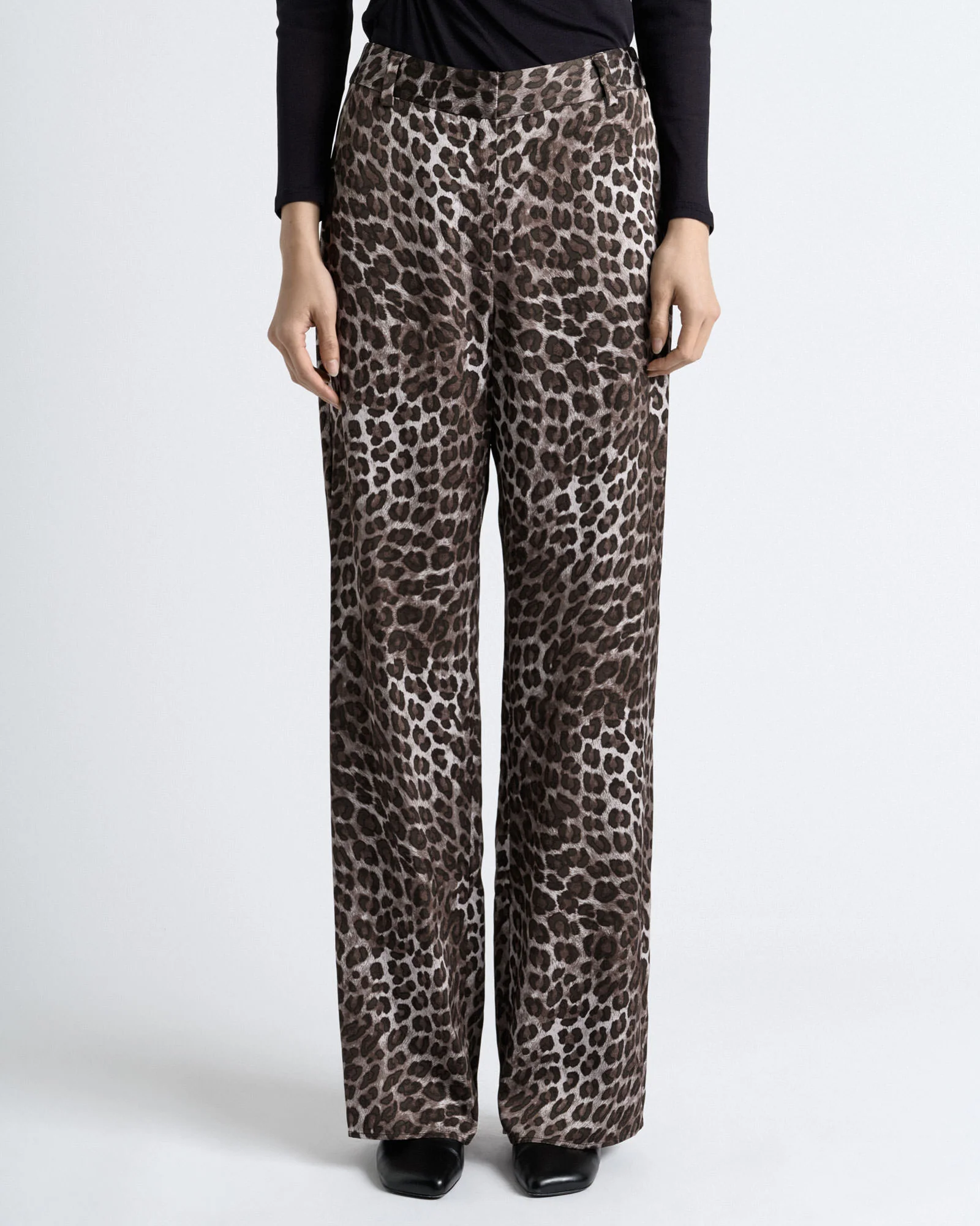 Leopard Viscose Satin Wide Leg Pant