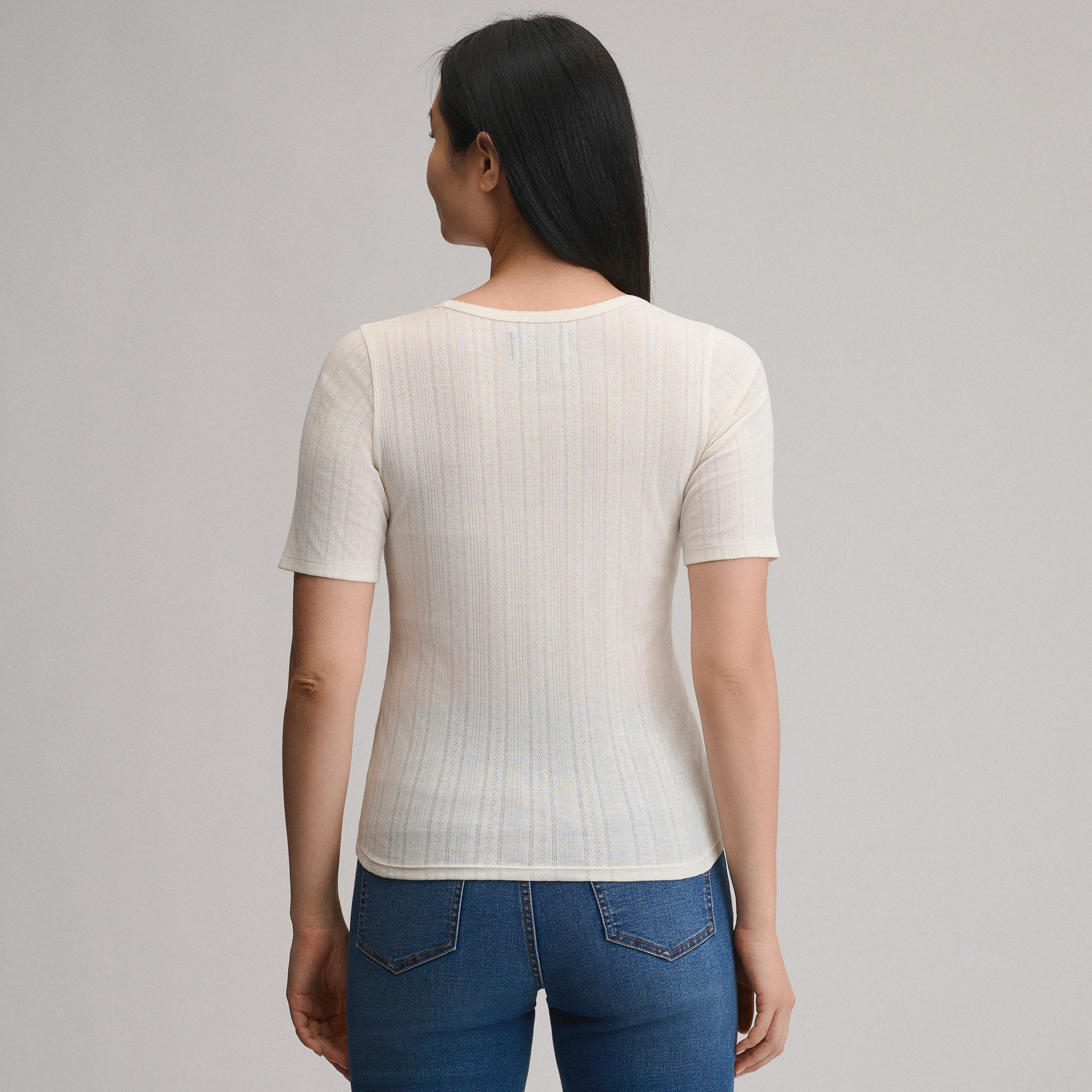 Women's Short-Sleeve Pointelle Square-Neck Crew