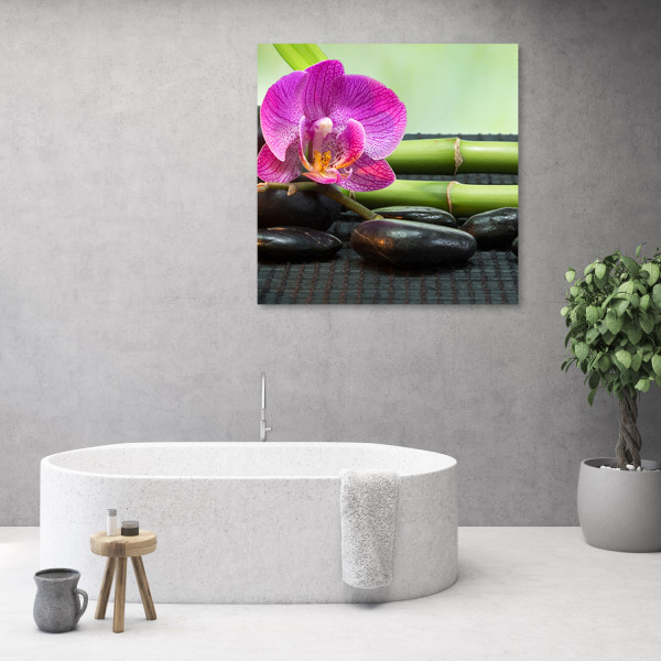 Feeby Obraz na płótnie Orchidea na czarnych kamieniach 30x30