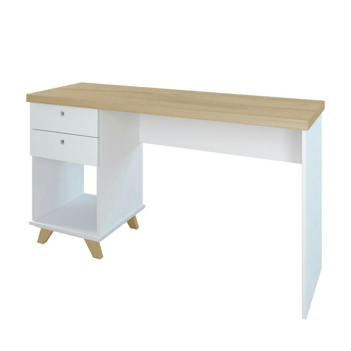 SEAMUS - Bureau 2 tiroirs effet bois blanc et bois
