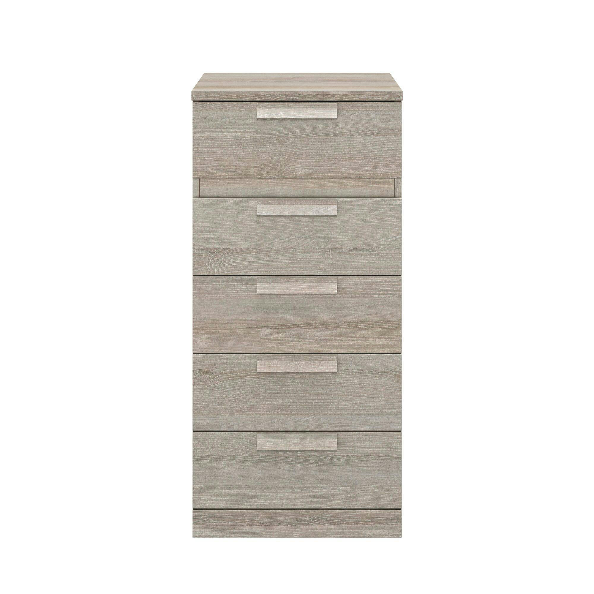 GAIA - Chiffonnier 5 tiroirs effet bois gris