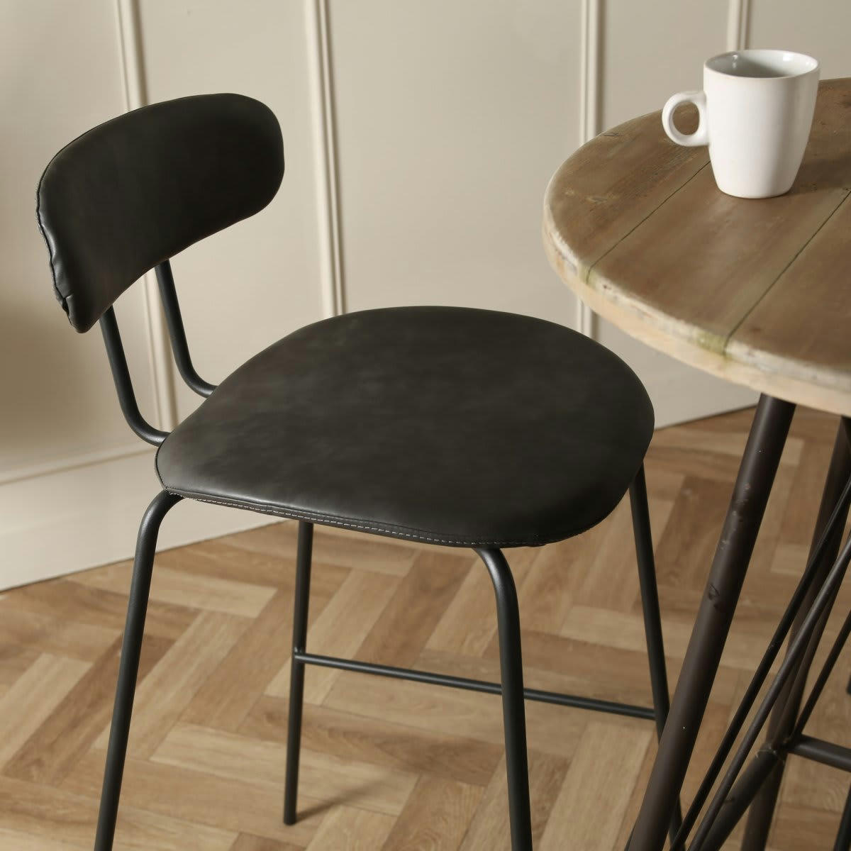 MILO - Chaise de bar en simili et métal noir gris