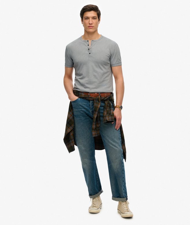 Slub Short Sleeve Jersey Henley Top