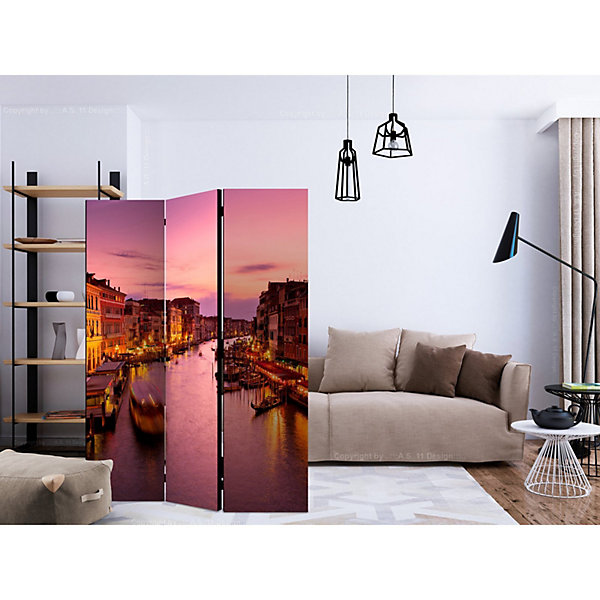 Paravent Déco Venise by Night - Romantisme à l'Italienne 135 x 172 cm Rose et Orange