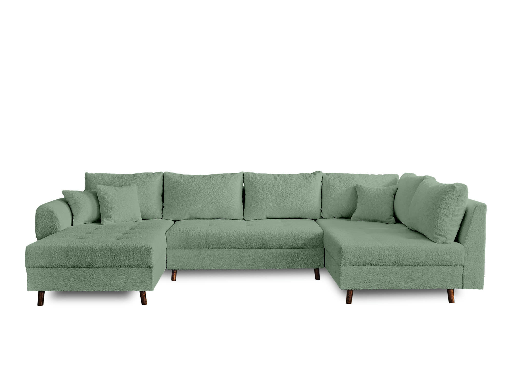 RUNE - Canapé d'angle droit 7 places en tissu bouclette vert sauge