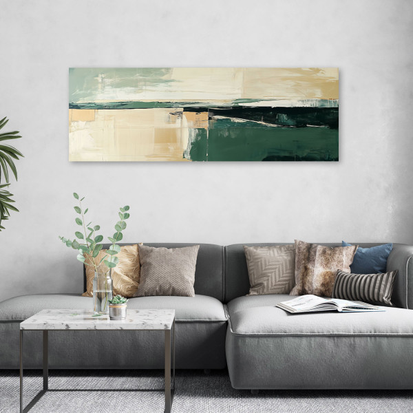 Feeby Obraz na płótnie, Abstrakcja Zielony Beżowy Złoty Loft 90x30