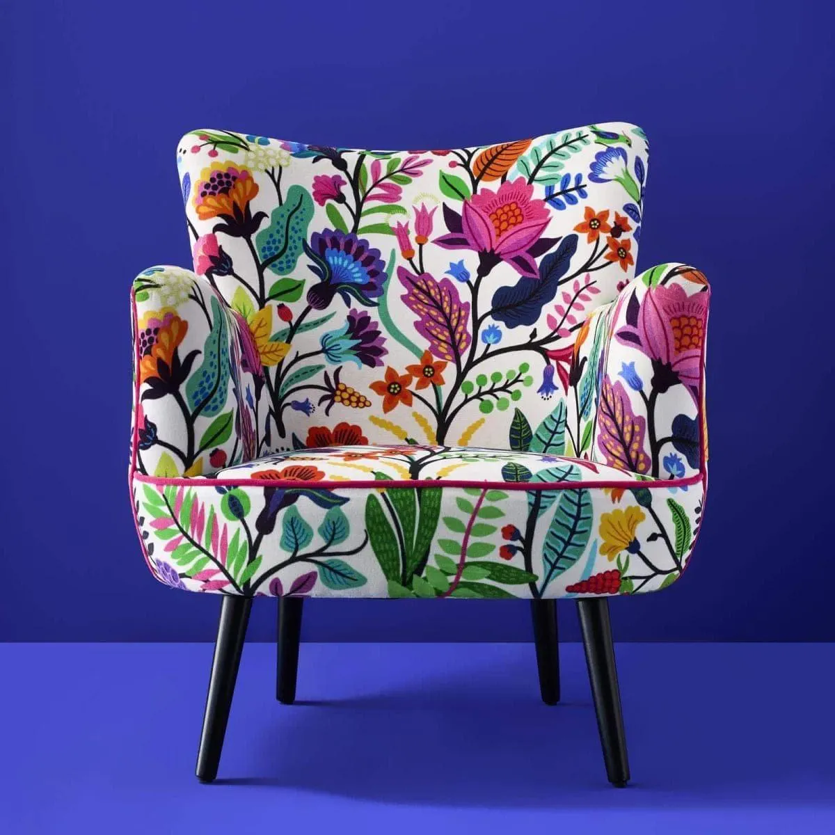 Velvet Armchair with Floral Design Adventure, Multicolored