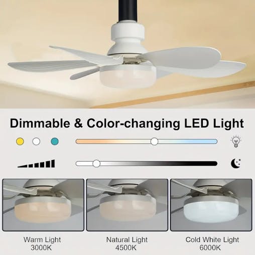 NNETM 1pc Dimmable Socket Fan Ceiling with Remote Control - Traditional Style, White