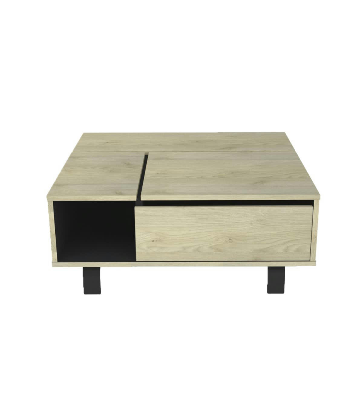 RUSH - Table basse plateau relevable et coffre intérieur - Effet Bois et Noir