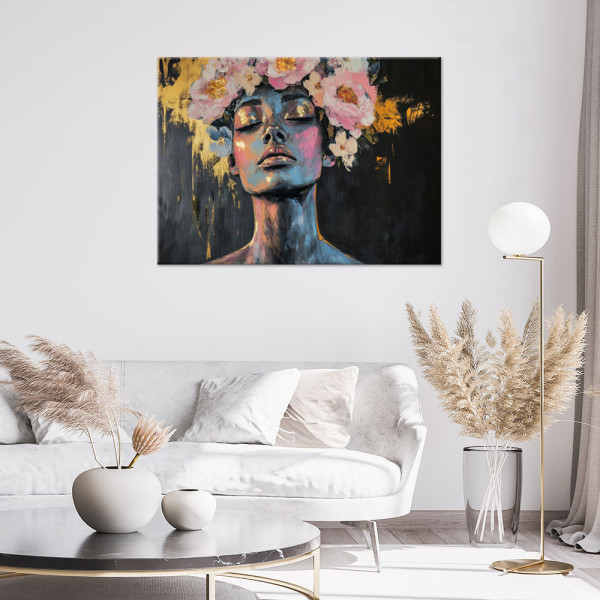 Feeby Obraz na płótnie, Abstrakcja Portret Kobiety z kwiatami 60x40