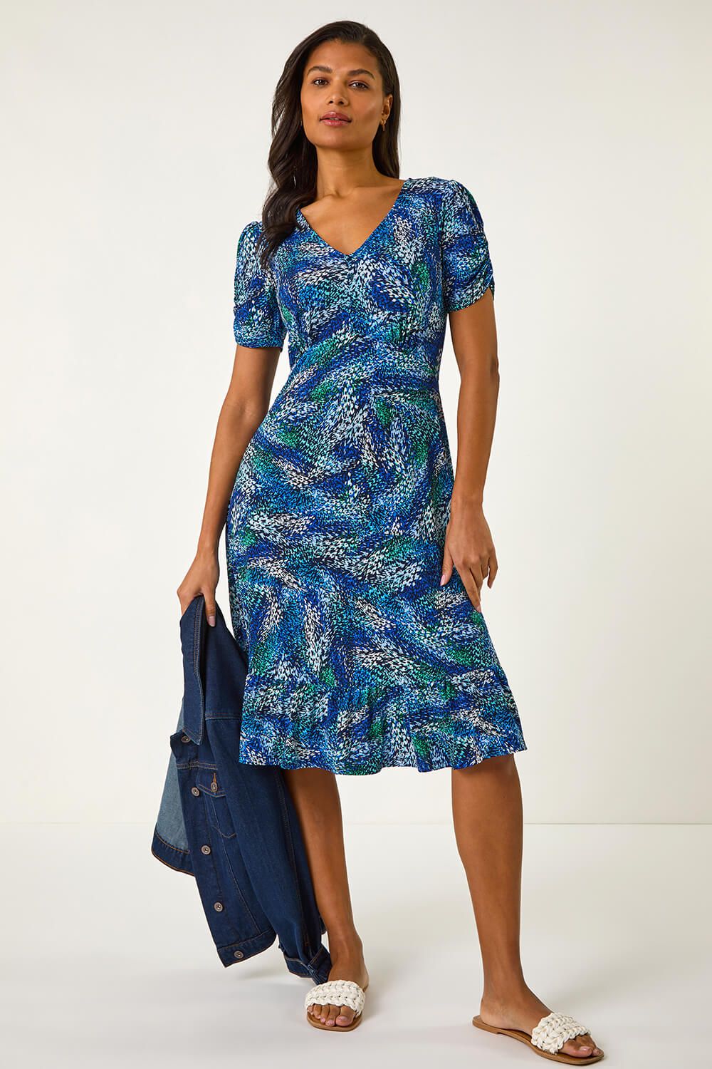 Roman Stretch Abstract Buttoned Tea Dress