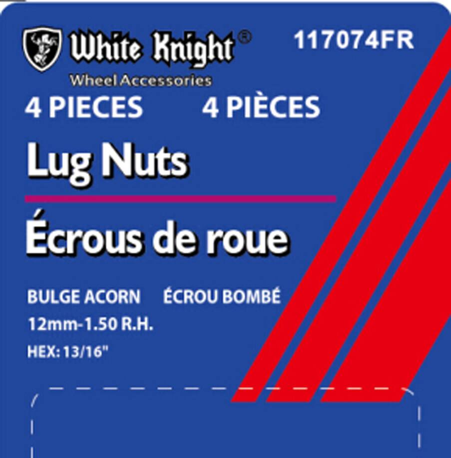 White Knight 117074FR Bulge Acorn Lug Nuts, Chrome, 4-pk