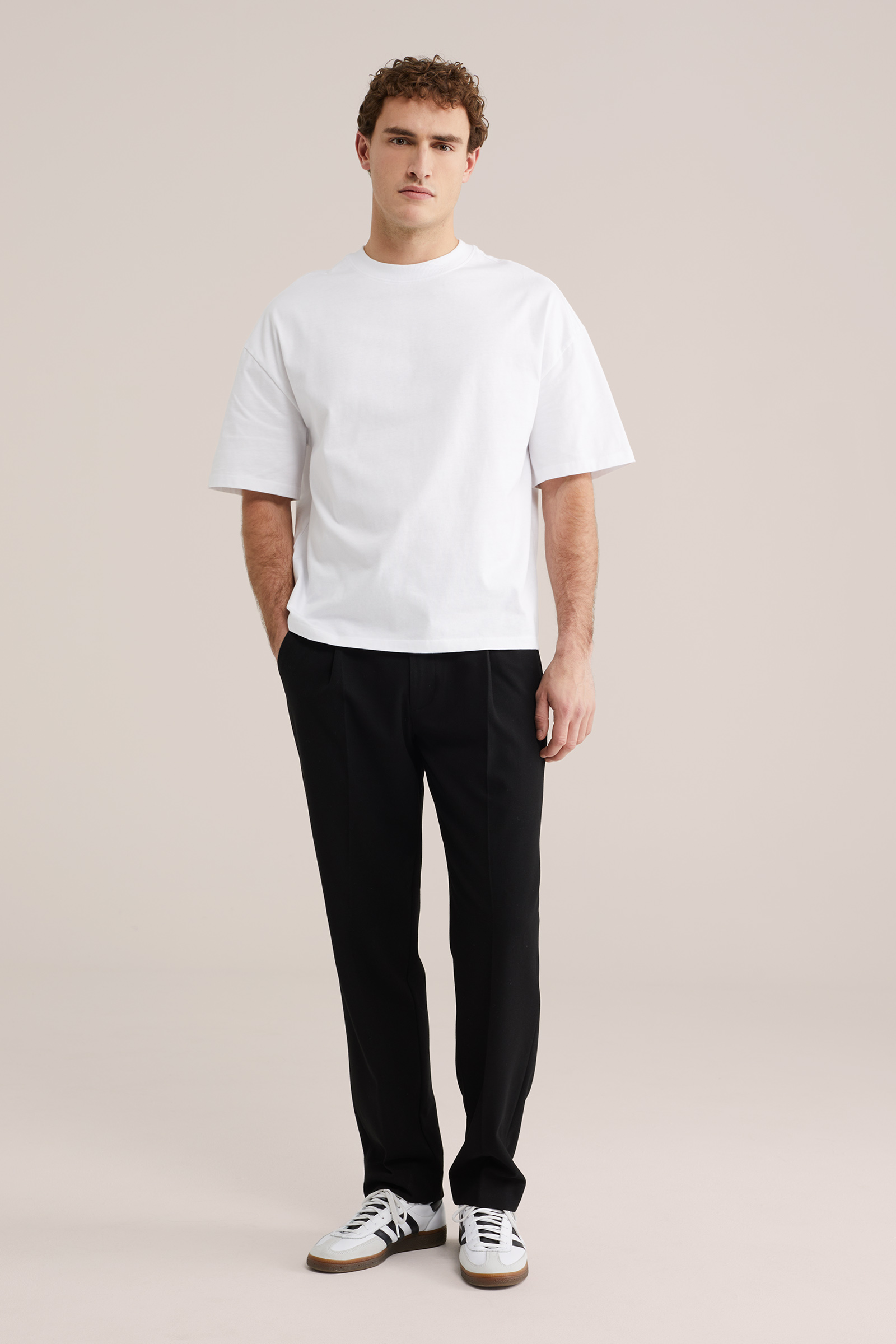 Heren regular fit flanellen smart broek met bandplooi en elastische tailleband