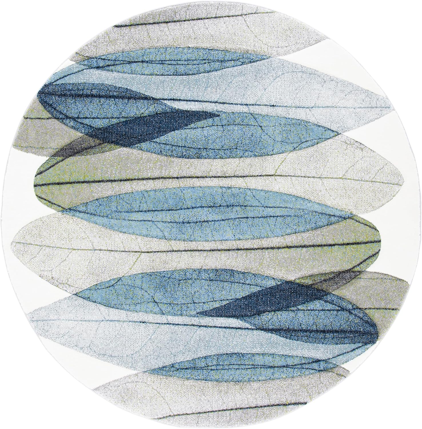 SAFAVIEH Hollywood Collection Round Rug - 8' Round, Ivory & Blue Green, Contemporary Design, Stain Resistant, Ideal for High Traffic Areas in Living Room, Bedroom & Dining Room (HLW703A-8R)