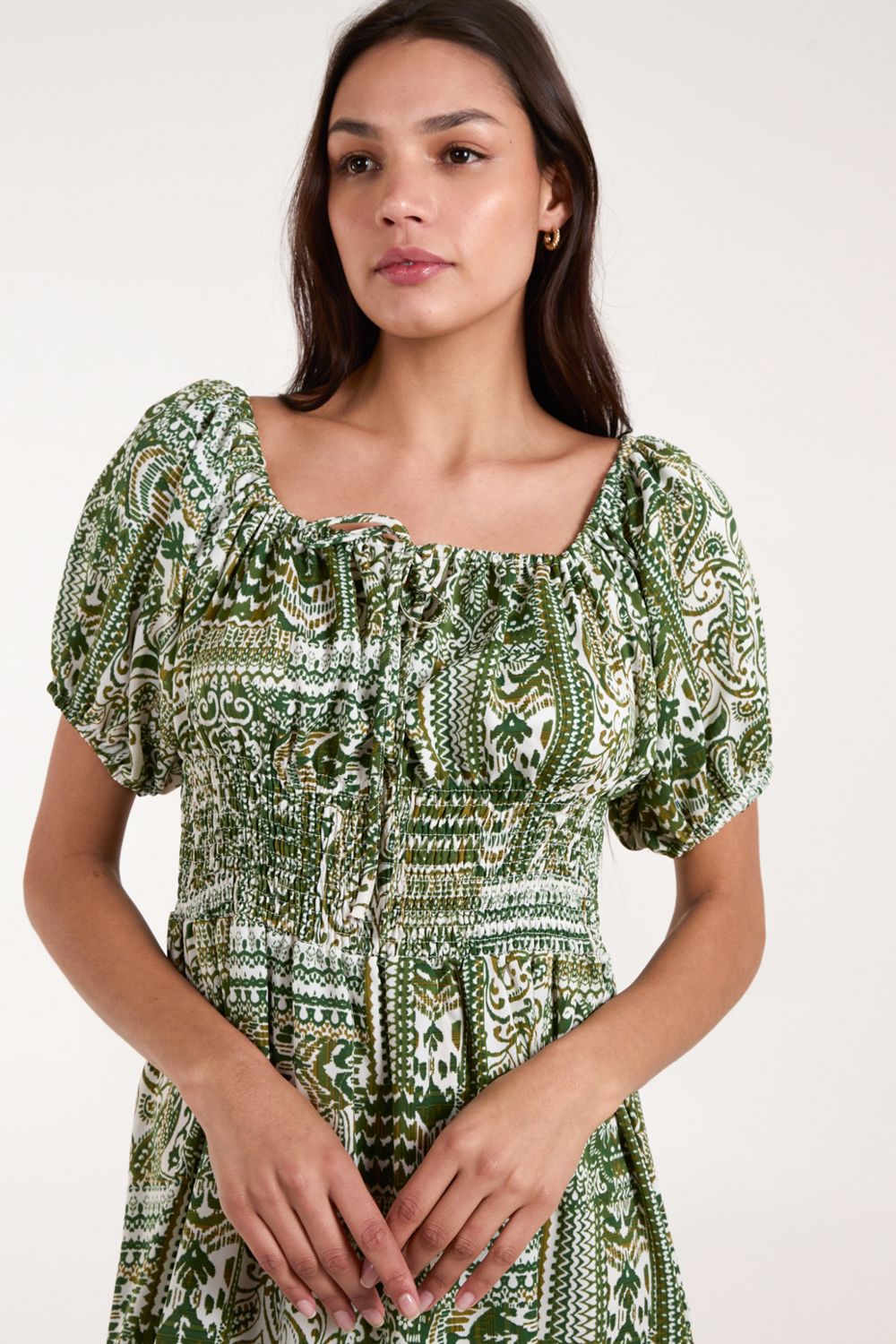 Blue Vanilla Scoop Neck Paisley Midi Dress