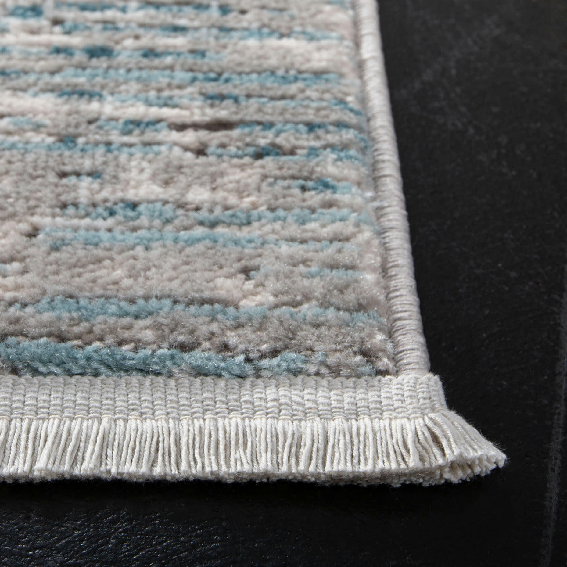 SHIVAN - Tapis de salon interieur en bleu & gris, 91 x 152 cm