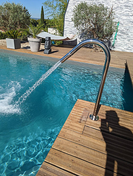 Canon Jet d'eau piscine INOX 1m avec Embout de massage 3 trous Tube Cascade Col de Cygne Zenlys