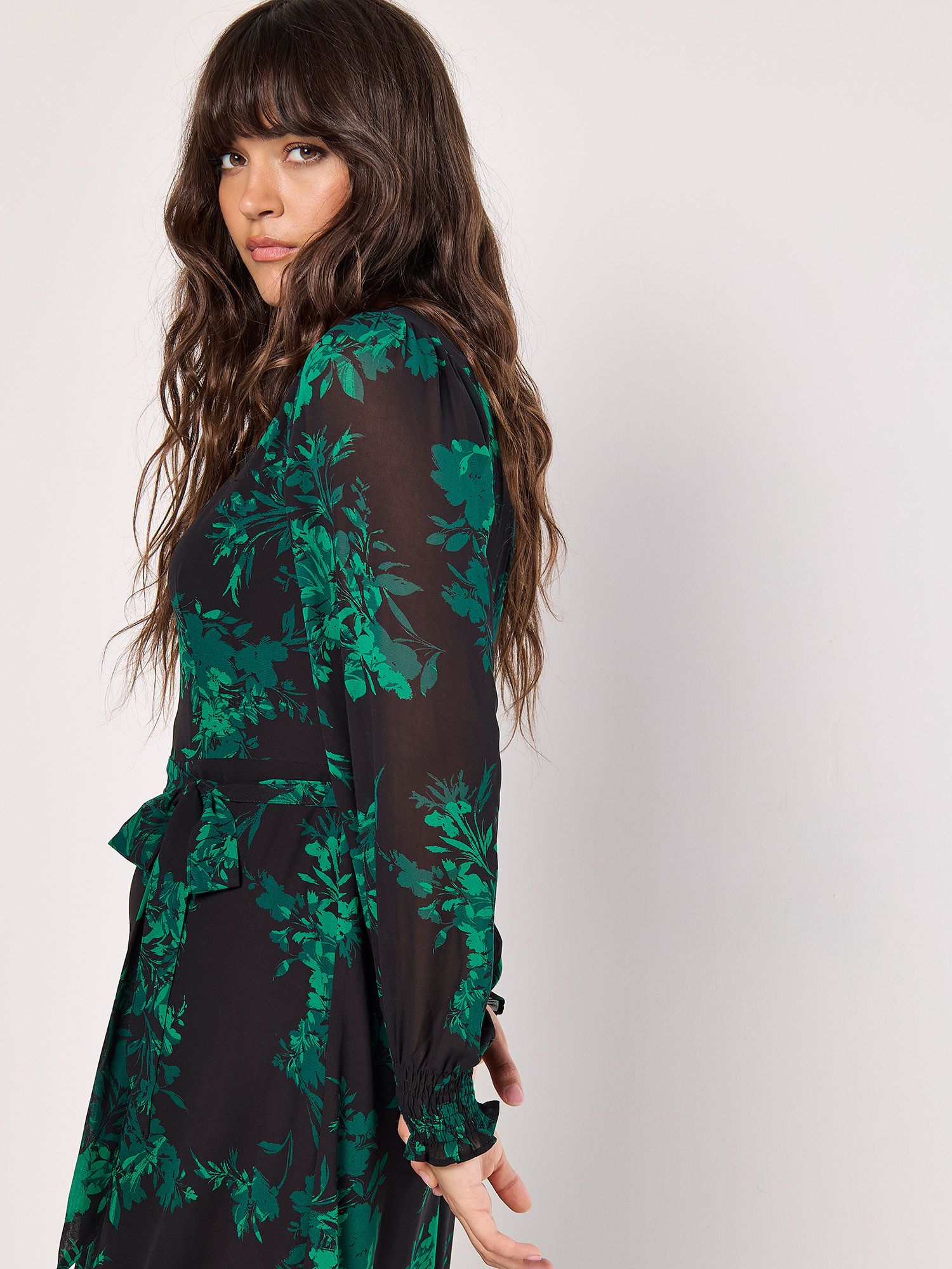 Apricot Silhouette Floral Chiffon Midaxi Dress