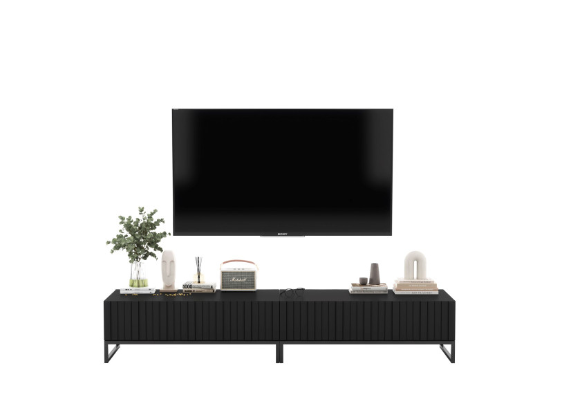 Szafka RTV Glamour Komoda RTV Czarny Mat 220 cm Czarna Rama