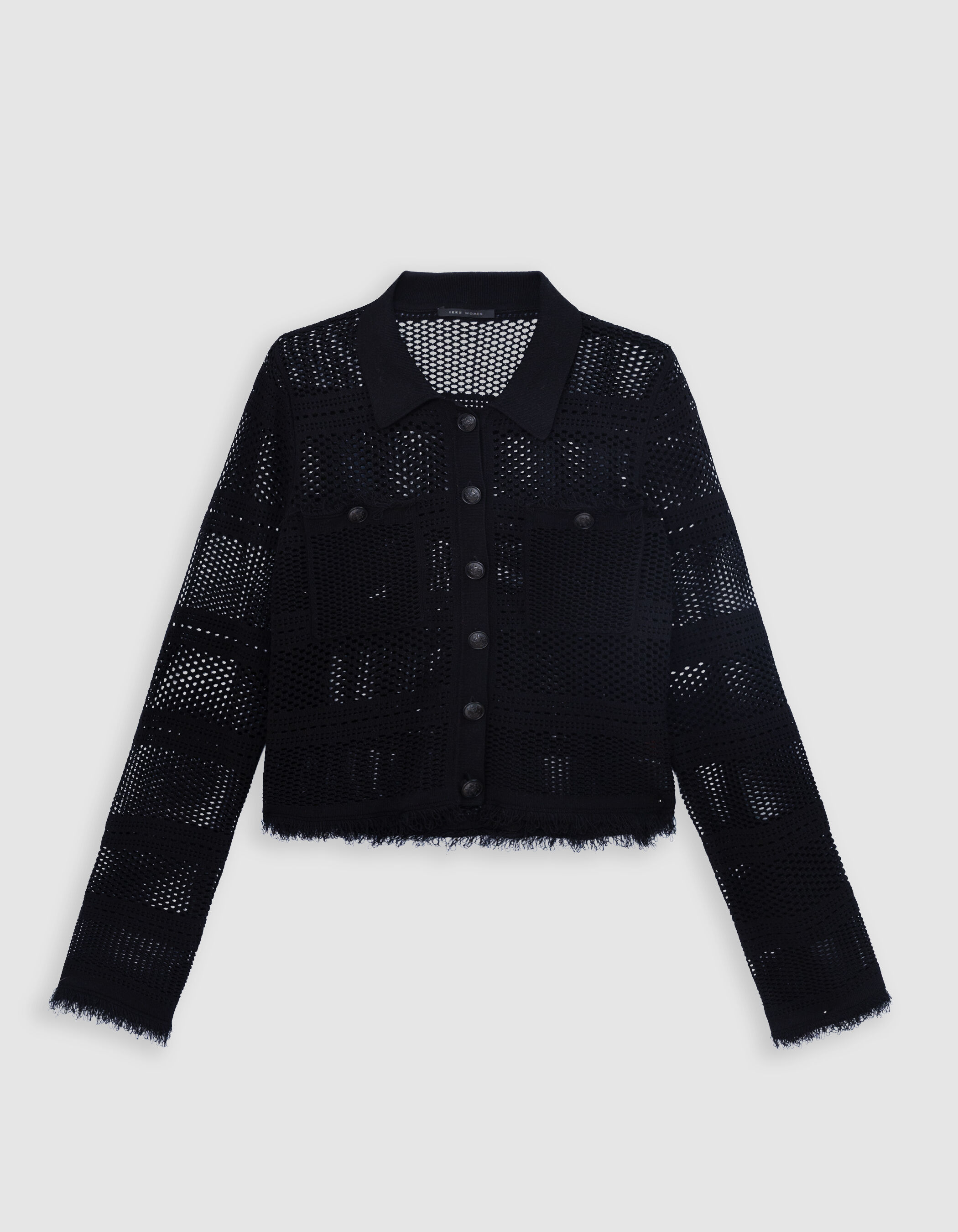 Cardigan court noir tricot ajouré Femme
