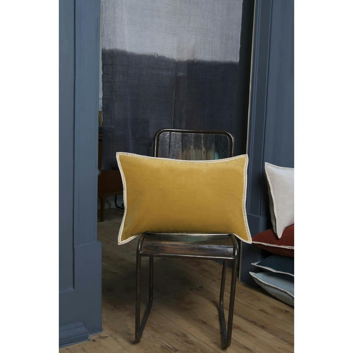 ERIN - Coussin velours de coton  60x40 jaune moutarde