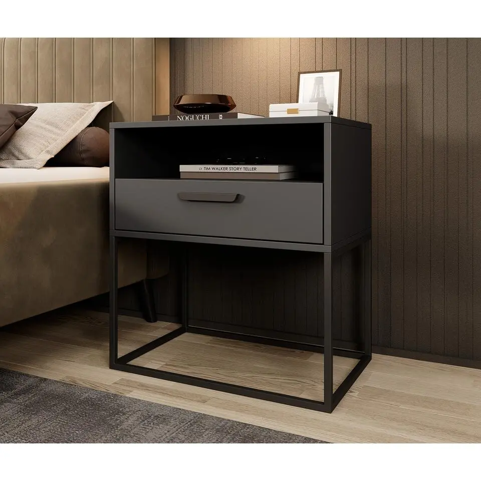 Meubella - Nachtkastje Sylvester 4 - Antraciet - 60 cm