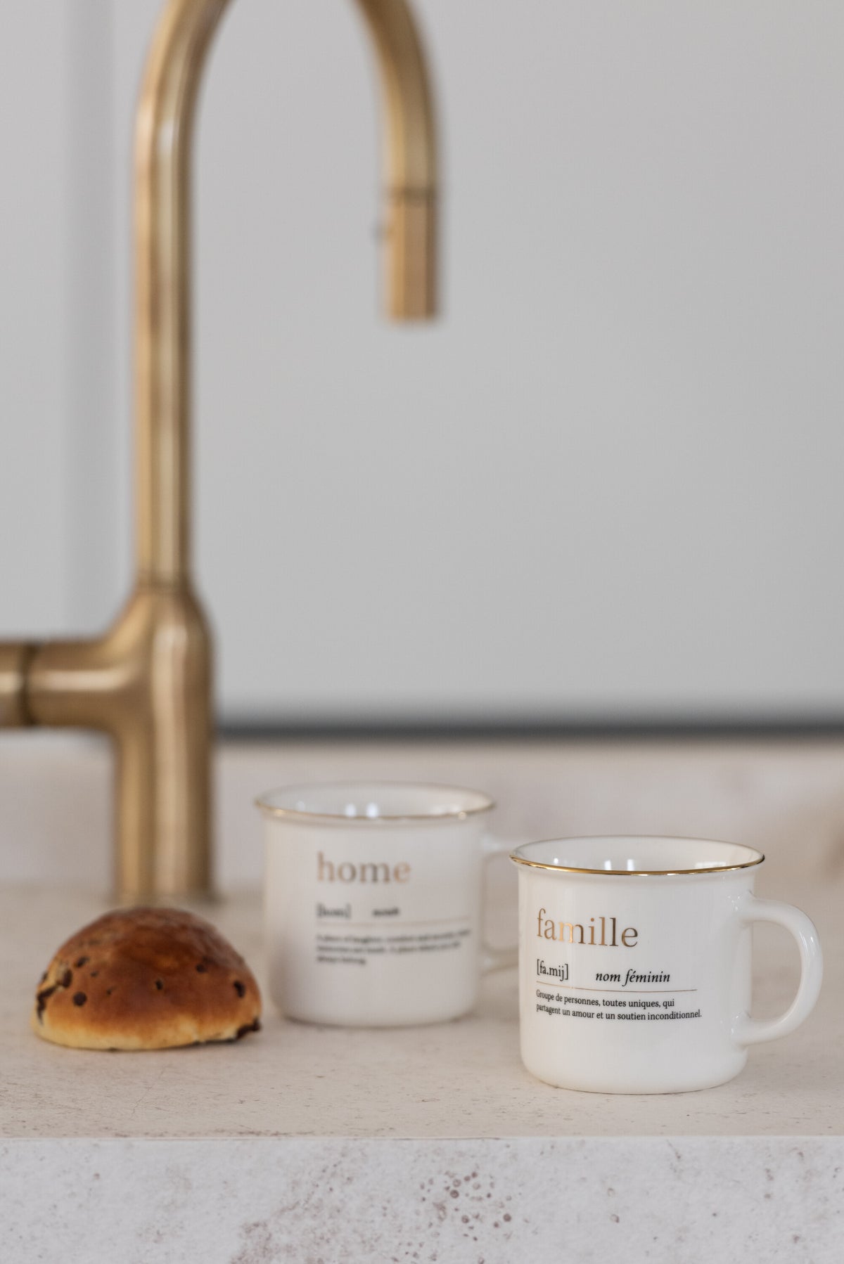 J-Line mok Boodschap Family Home - keramiek - goud - 2 stuks
