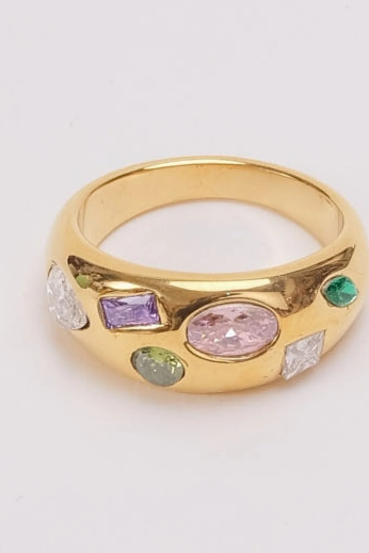 Chunky Multicolour Stone Gold Ring - Size 7