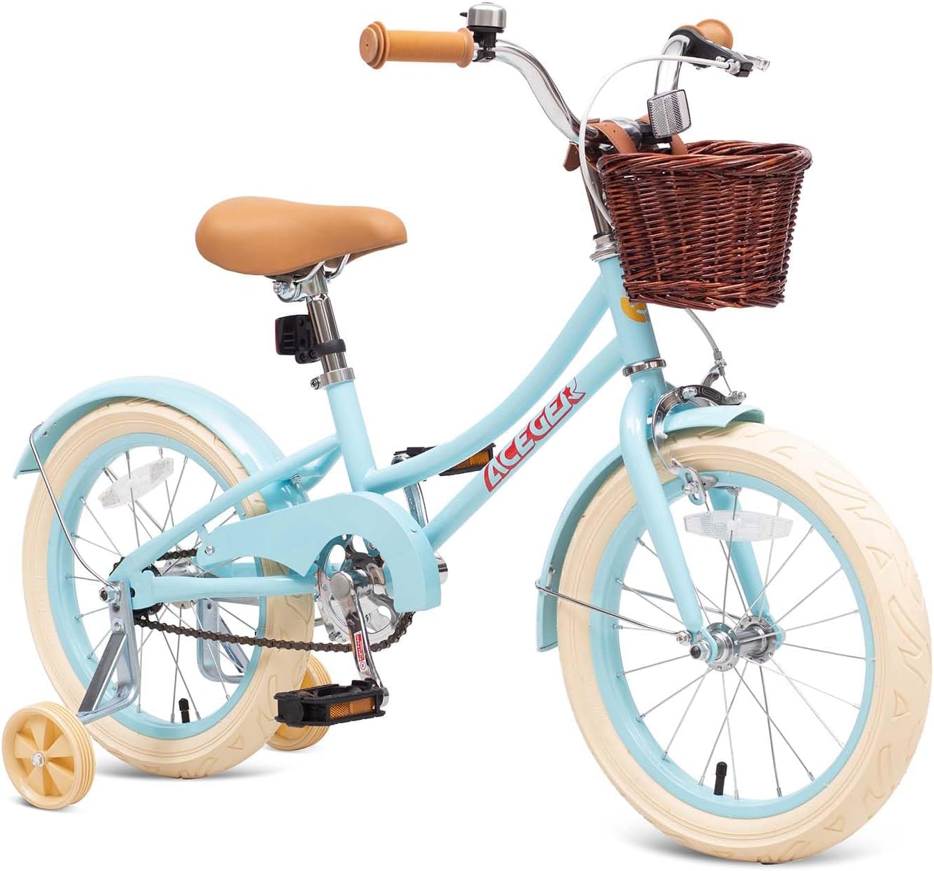 ACEGER Retro Princess Kids Bike with Basket for 3-12 Years Old Girls, Included Coaster Brake & Caliper Brake, 14 16 18 Inch with Training Wheels, 20 Inch with Kickstand, Vintage Bicycle for Gifts.