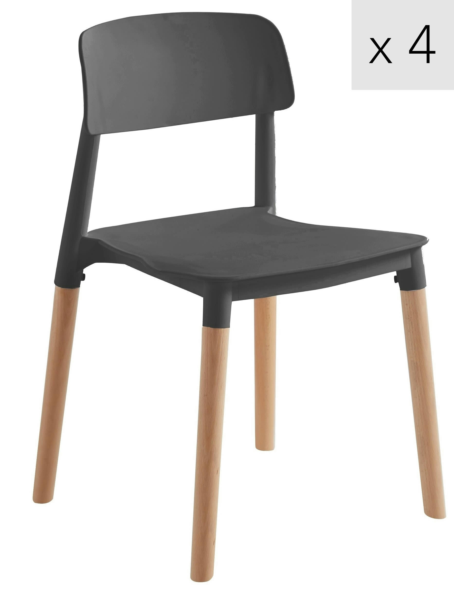 - Lot de 4 chaises scandinaves en bois et polypropylène noir