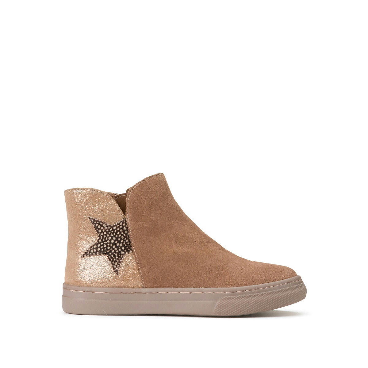 Bottines cuir zippées, détail étoile