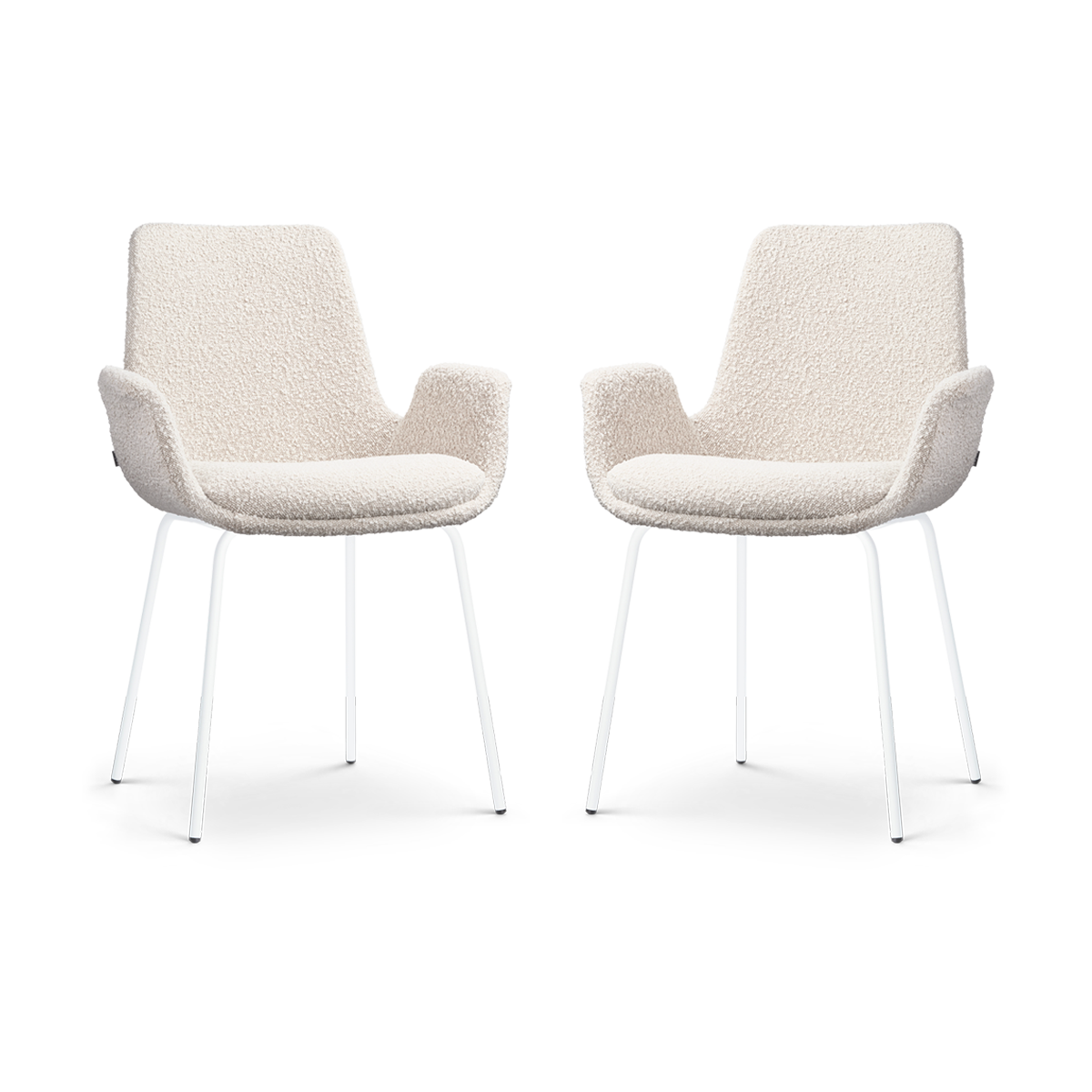 Nolon Nora-Eef Eetkamerstoelen Set van 2 - Bouclé Beige - Witte Poten