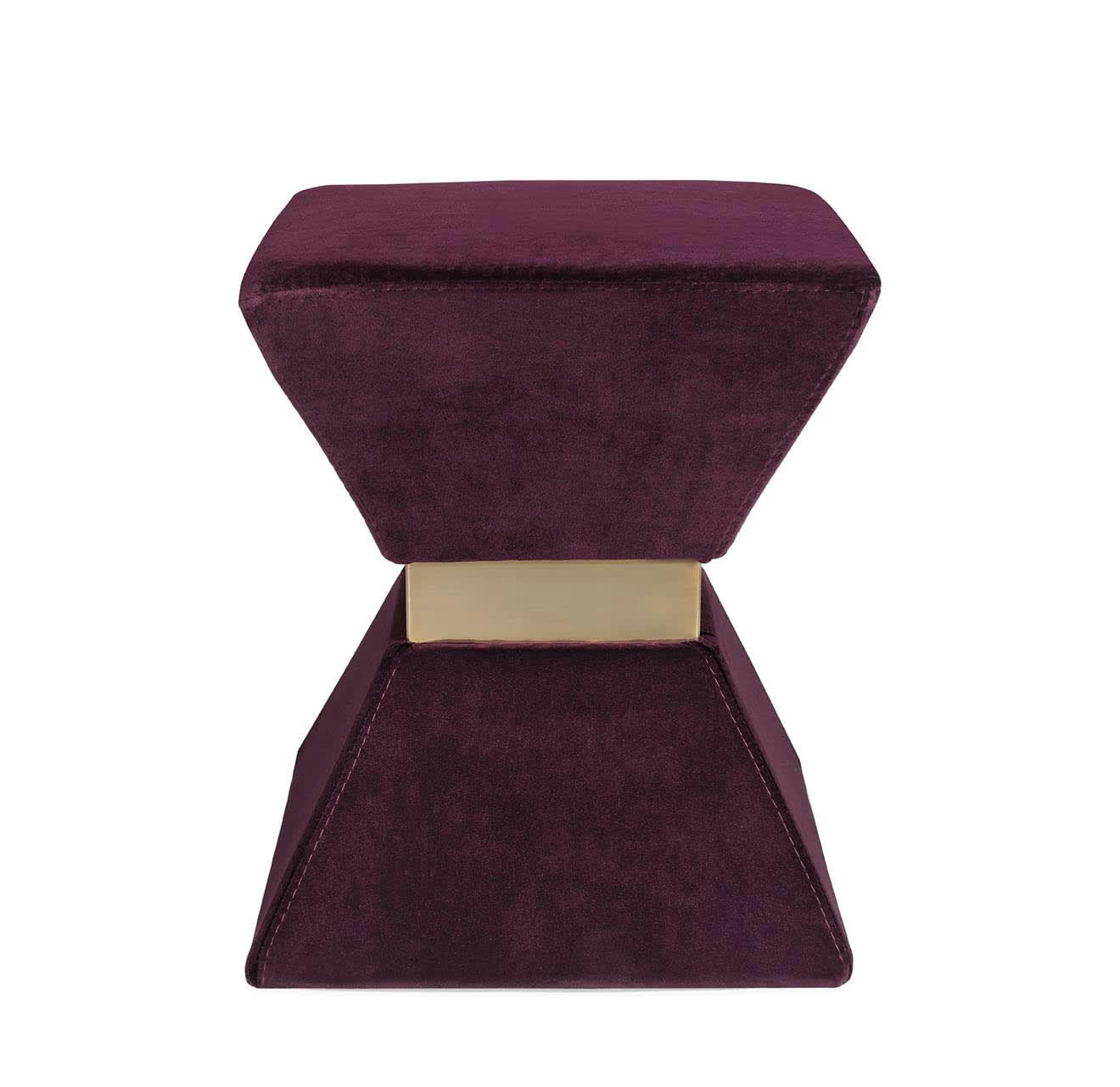 CLESSI - Pouf en velours violet et acier inoxydable