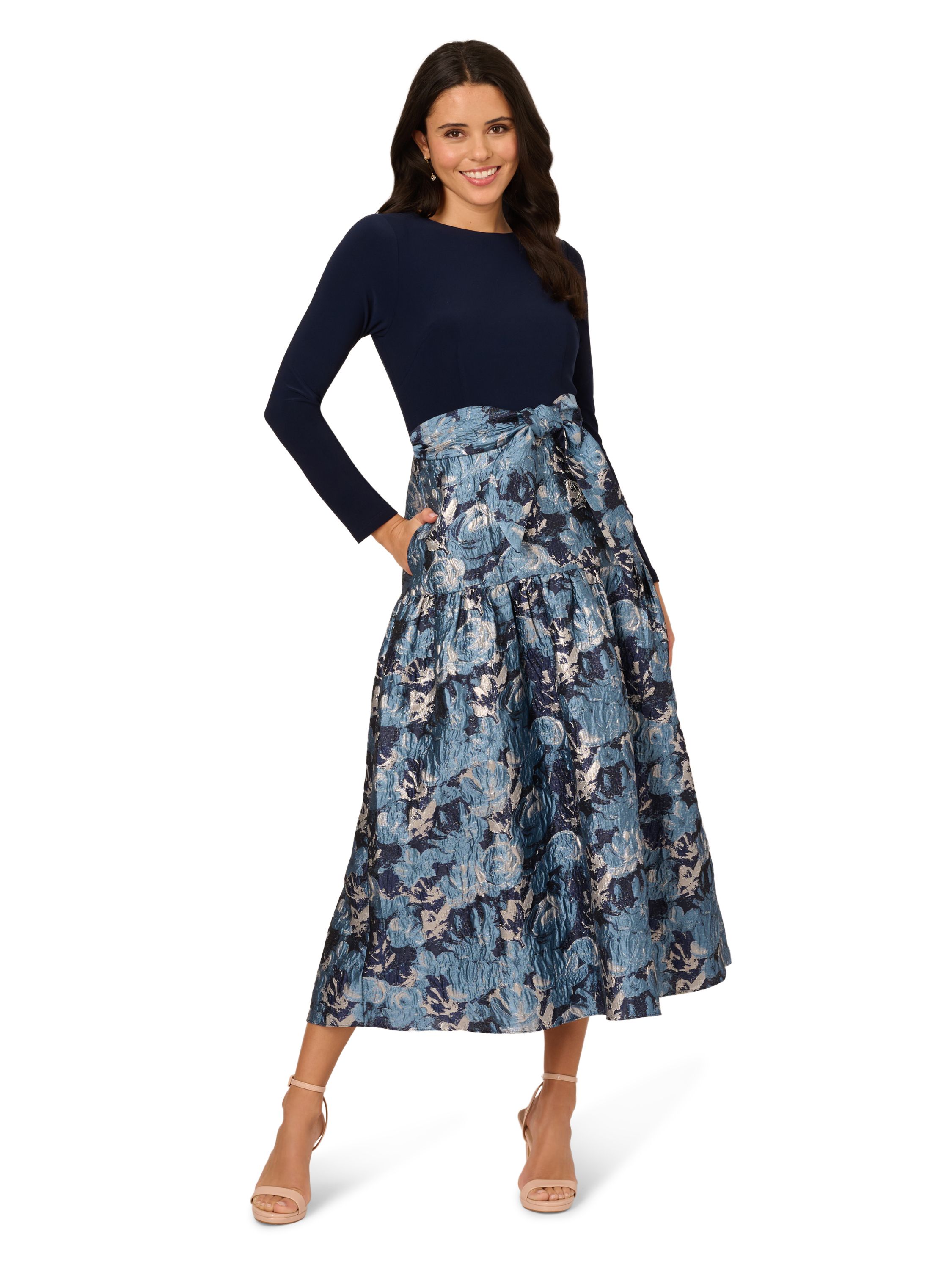 Adrianna Papell Jersey Jacquard Ankle Dress